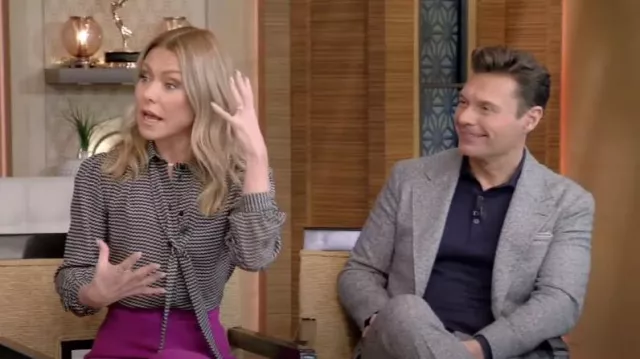 Saint Laurent Lavalliere Neck Blouse worn by Kelly Ripa as seen in LIVE with Kelly and Ryan on January 19, 2023