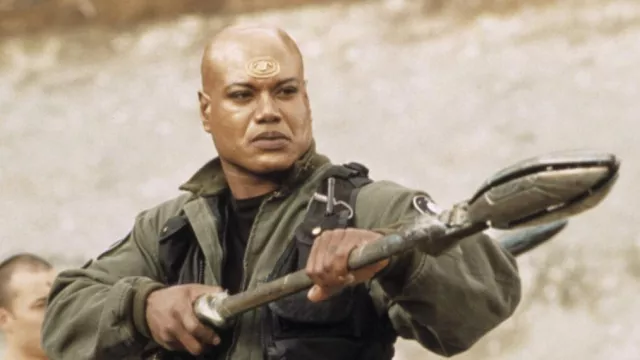 The Goa'uld spear used by Teal'c (Christopher Judge) in the series Stargate SG-1 (Season 6 Episode 9)