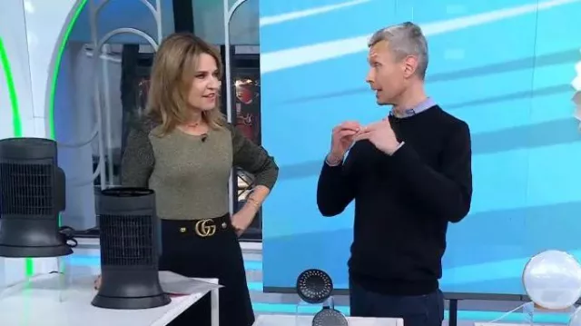 Cefinn Remi Two-Tone Metallic Stretch-Knit Sweater worn by Savannah Guthrie as seen in Today on  January 23, 2023