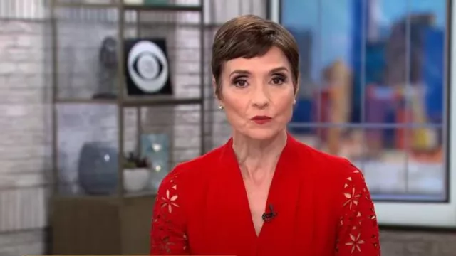Elie Tahari Vestido bordado usado por Catherine Herridge como se ve en CBS Mornings el 24 de enero de 2023