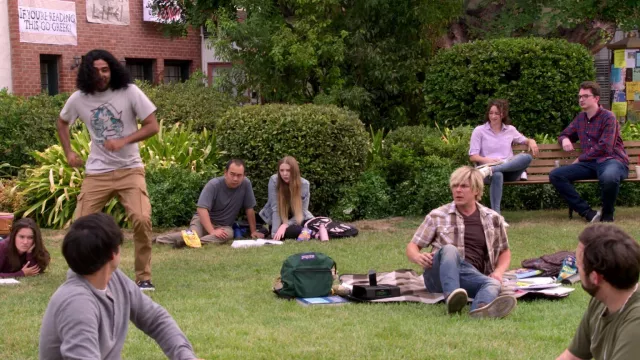 JanSport green backpack of Sid (Suraj Sharma) as seen in How I Met Your Father TV series (S02E01)