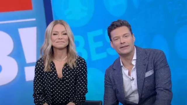 Valentino Polka Dot Silk Georgette Blouse worn by Kelly Ripa as seen in LIVE with Kelly and Ryan on January 25, 2023