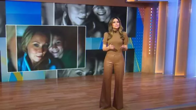 Alice + Olivia Dylan High Waist Wide Leg Faux Leather Pants worn by Rhiannon Ally as seen in Good Morning America on  January 25, 2023
