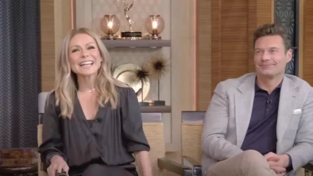 Zadig & Voltaire Captain Satin Jumpsuit worn by Kelly Ripa as seen in LIVE with Kelly and Ryan on January 26, 2023