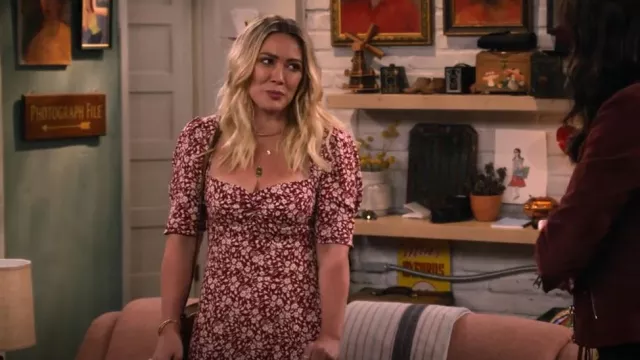 Reformation Matin Floral-print Midi Dress In Rot worn by Sophie (Hilary Duff) as seen in How I Met Your Father (S01E05)