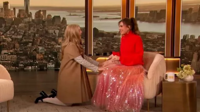 Brandon Maxwell Tiered Fringe Ombre Maxi Skirt worn by Allison Williams as seen in The Drew Barrymore Show on January 26, 2023