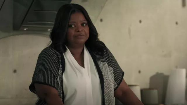 Calvin Klein V-Neck Pleated Blouse worn by Poppy Scoville-Parnell (Octavia Spencer) as seen in Truth Be Told (S02E01)