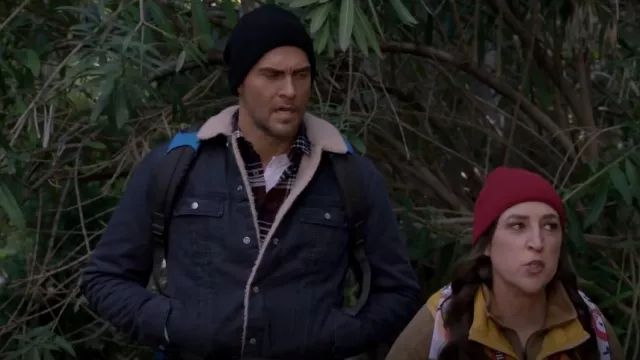Faherty Timberline Faux Shearling Lined Denim Trucker Jacket worn by Max (Cheyenne Jackson) as seen in Call Me Kat (S03E13)