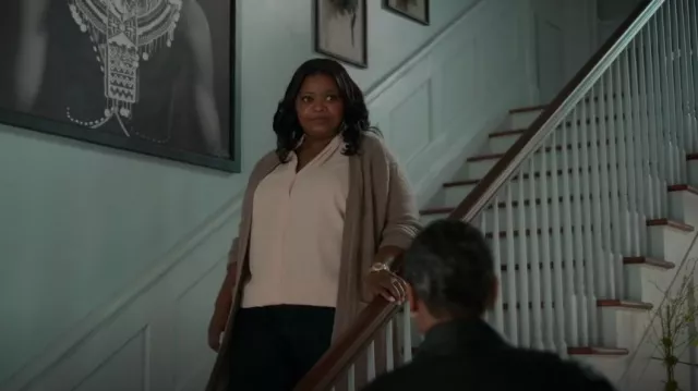 Calvin Klein Pleated Blouse worn by Poppy Scoville-Parnell (Octavia Spencer) as seen in Truth Be Told (S02E05)