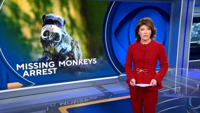 Oscar de la Renta Bow Belt Peplum Jacket worn by Norah O'Donnell as seen in CBS Evening News on February 3, 2023