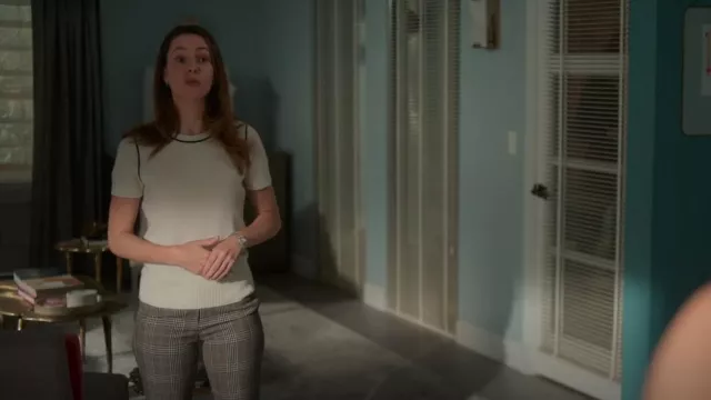 Theory Short Sleeve Contrasting Trim Sweater worn by Ivy Abbott (Alona Tal) as seen in Truth Be Told (S02E06)