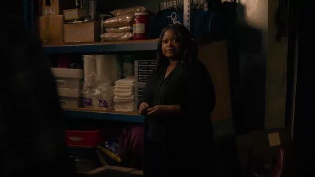 Calvin Klein Pleated Blouse worn by Poppy Scoville-Parnell (Octavia Spencer) as seen in Truth Be Told (S02E07)