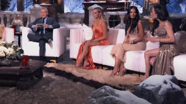Rene Caovilla Leather & Copper Snake Strap Sandals worn by Angie Katsanevas as seen in The Real Housewives of Salt Lake City (S03E15)