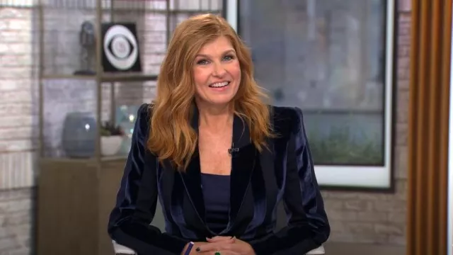 Sergio Hudson Velvet Stripe Blazer worn by Connie Britton as seen in CBS Mornings on February 3, 2023