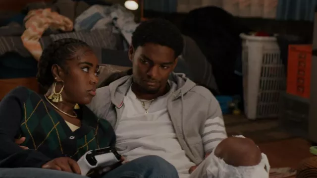 Thom Browne Striped Loopback Cotton Jersey Zip Up Hoodie worn by Jessie 'JR' Raymond (Sylvester Powell) as seen in All American: Homecoming (S02E10)
