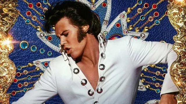 The white carnation jumpsuit worn in Las Vegas by Elvis (Austin Butler) in the movie Elvis