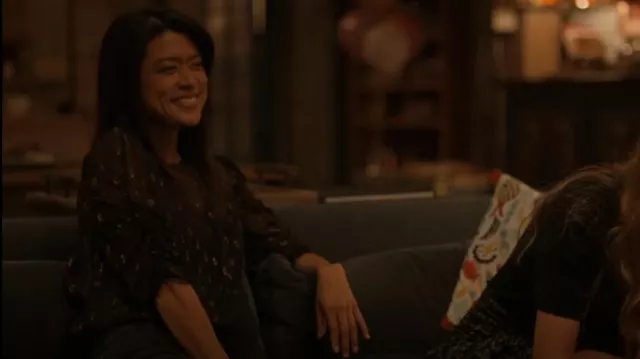 Frame Den­im Shirred Key­hole Top worn by Katherine Saville (Grace Park) as seen in A Million Little Things (S04E03)