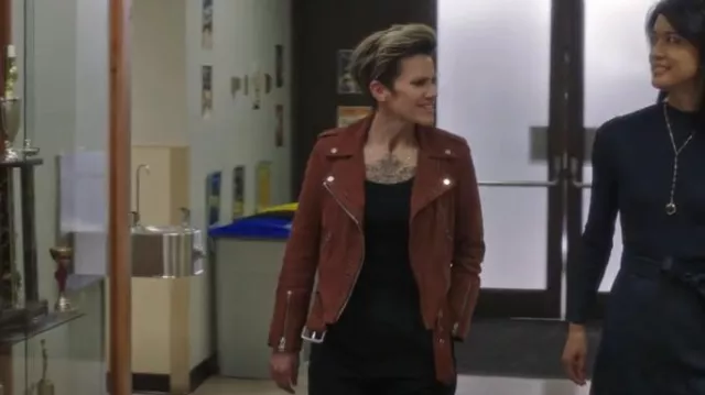 Allsaints Braid­ed Suede Bik­er Jack­et worn by Greta Strobe (Cameron Esposito) as seen in A Million Little Things (S04E14)