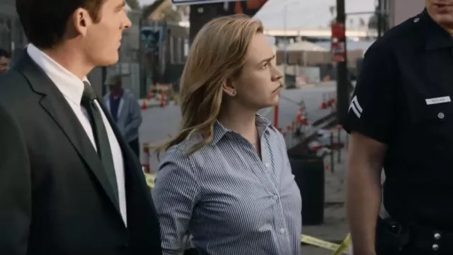Theory Essential Button Down worn by Laura Stensen (Britt Robertson) as seen in The Rookie: Feds (S01E10)