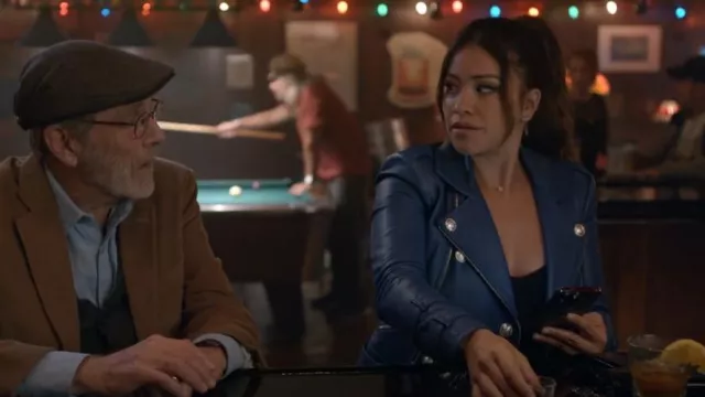L'agence Billie Leather Jacket worn by Nell Serrano (Gina Rodriguez) as seen in Not Dead Yet (S01E01)