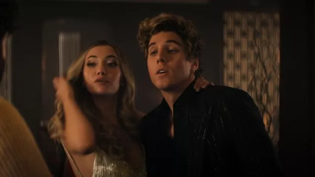 Saint Laurent Fitted Single-Breasted Jacket In Pinstripe Wool worn by Adam (Lukas Gage) as seen in You (S04E01)