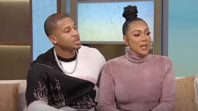 Alexander McQueen Abstract Print Knit Jumper worn by Devale Ellis as seen in Tamron Hall Show on February 10, 2023