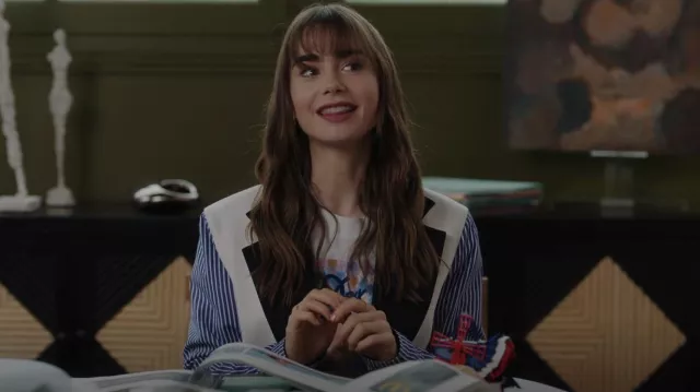 Victoria/Tomas Re­versible Blaz­er worn by Emily Cooper (Lily Collins) as seen in Emily in Paris (S03E01)