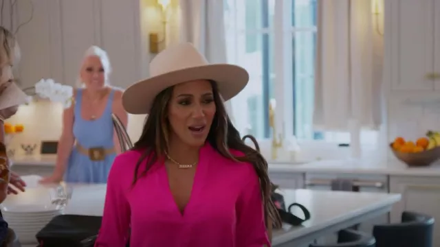 Lack Of Color Benson Tri Beige Tall Triangle Crown Fedora worn by Melissa Gorga as seen in The Real Housewives of New Jersey (S12E11)