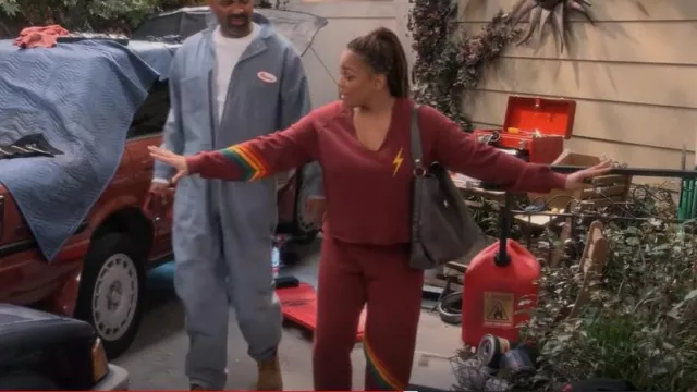 Aviator Nation Sweatshirt Claret/ Neon Pink Rainbow worn by Regina Upshaw (Kim Fields) as seen in The Upshaws (S03E02)