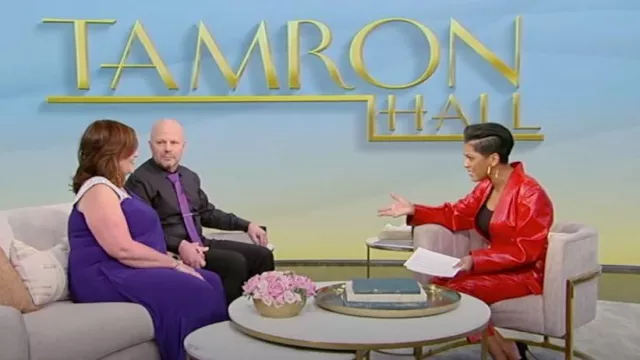 Philosophy di Lorenzo Serafini Belted Faux Textured Leather Jumpsuit worn by Tamron Hall as seen in Tamron Hall Show on February 20, 2023
