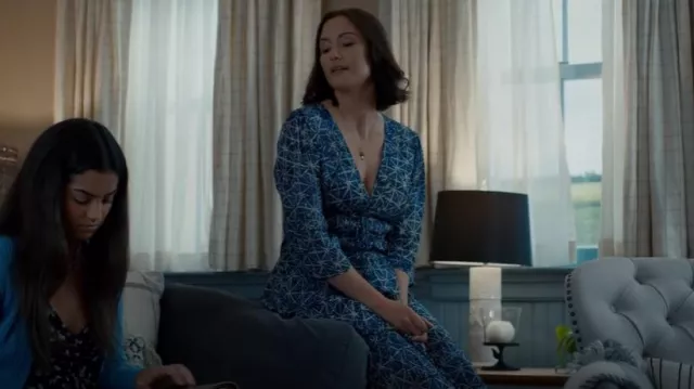 Maje Rufflani Abstract-print Ruffled Crepe Midi Dress In Indigo worn by Kat Landry (Chyler Leigh) as seen in The Way Home (S01E02)