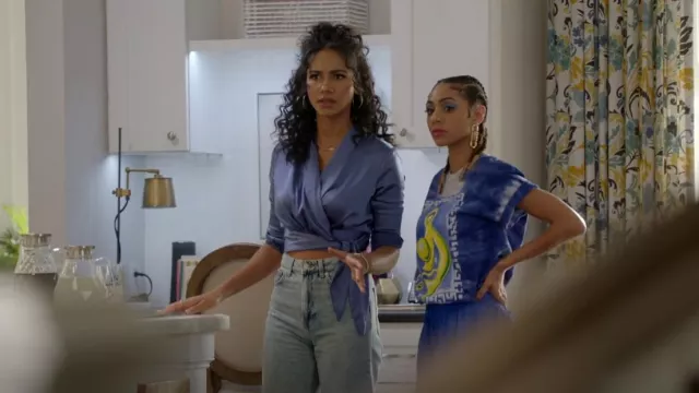 Nasty Gal Fitted Satin Cropped Evening Blouse worn by Layla Keating (Greta Onieogou) as seen in All American (S04E13)