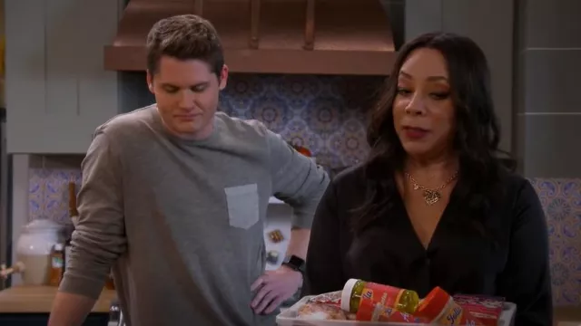 Marine Layer Lassen Long Sleeve Heavy Slub Pocket Tee in Dusty Olive worn by Quinten (Matt Shively) as seen in Lopez vs. Lopez (S01E12)