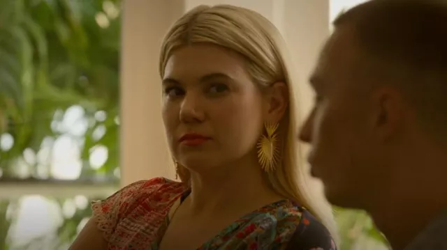 Kenneth Jay Lane Large Fan Earrings worn by Rose (Caroline Arapoglou) as seen in Outer Banks (S03E01)