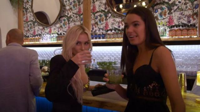 Asos design Lace Corset Mi­ni Dress with Tiered Pleated Skirt worn by Ally Lewber as seen in Vanderpump Rules (S10E02)