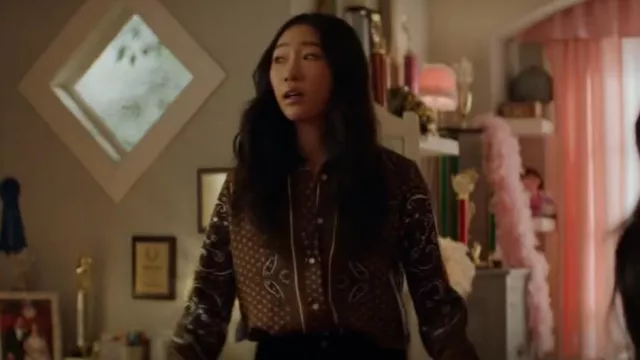 Sandro Pritned Twill Shirt worn by Nicky Shen (Olivia Liang) as seen in Kung Fu (S03E10)