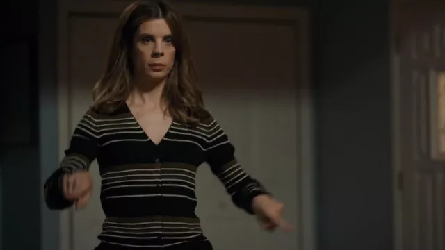 Theory Ottoman Stripe V Neck Cardigan worn by Det. Samantha Wazowski (Meredith MacNeill) as seen in Pretty Hard Cases (S03E05)