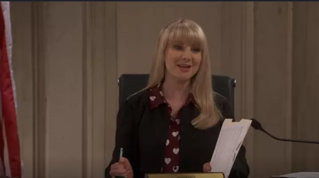 L'Agence Hol­ly Long Sleeve Blouse worn by Abby Stone (Melissa Rauch) as seen in Night Court (S01E04)
