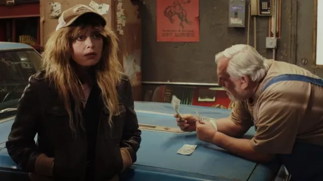 Saint Laurent Creased-Effect Multi-Pocket Jacket worn by Charlie Cale (Natasha Lyonne) as seen in Poker Face (S01E02)