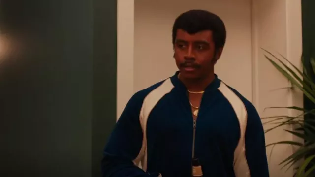 John Blair Velour Col­or­block Jog Tracksuit worn by Rocky Johnson (Joseph Lee Anderson) as seen in Young Rock TV show wardrobe (Season 3 Episode 11)
