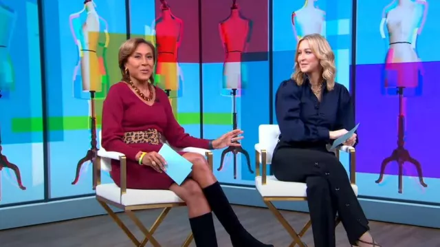 New York & Company V-Neck Sweater Dress worn by Robin Roberts as seen in Good Morning America on February 27, 2023