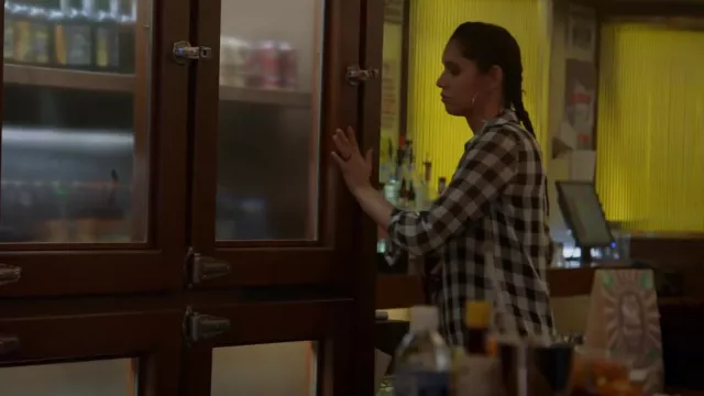 L'Agence Argo Buffalo Plaid Textured Button Up Blouse worn by Stella Kidd (Miranda Rae Mayo) as seen in Chicago Fire (S11E14)