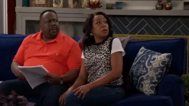 Michael Kors Collection Sequin-Embellished Leopard-Print Top worn by Tina Butler (Tichina Arnold) as seen in The Neighborhood (S05E14)