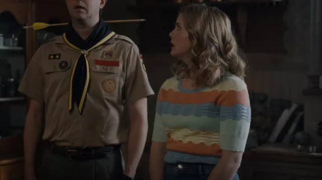 Anthropologie Colorblocked Novelty Stitch Tee worn by Samantha (Rose McIver) as seen in Ghosts (S02E15)