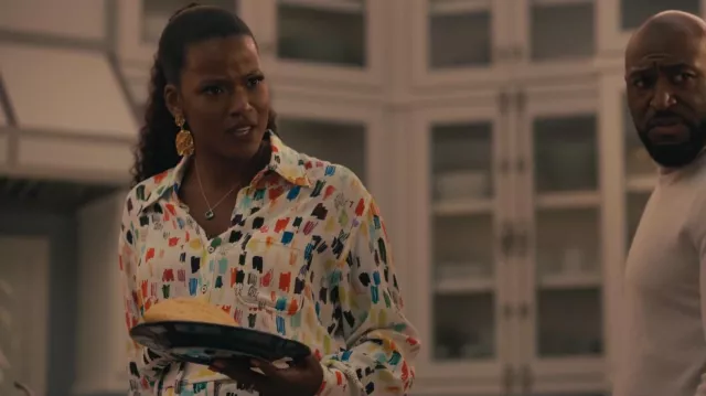 Christopher John Rogers Marker Test Printed Georgette Shirt worn by Vivian Banks (Cassandra Freeman) as seen in Bel-Air (S02E02)