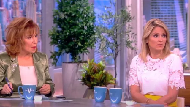 Proenza Schouler White Label Faux-Leather Pleated Midi-Skirt worn by Sara Haines as seen in The View on February 28, 2023