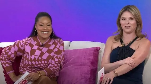 KD & The Sunshine Co Georgina Geo Pattern Puffed Sleeve Sweater worn by Sheinelle Jones as seen in Today with Hoda & Jenna on February 27, 2023
