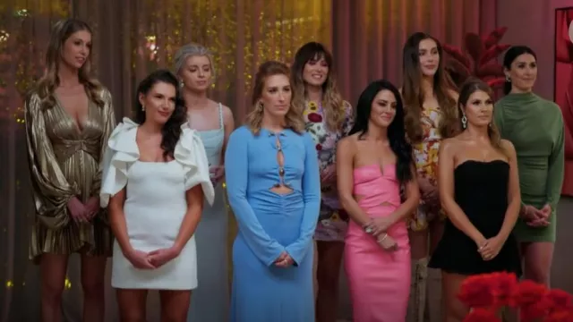 C/meo Collective Bad Habits Long Sleeve Dress Baby Blue worn by Lou Bellbowen as seen in The Bachelor Australia (S10E06)