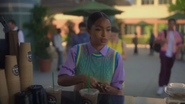 Andersson Bell Multicolor Jesse Vest worn by Zoey Johnson (Yara Shahidi) as seen in grown-ish (S05E16)