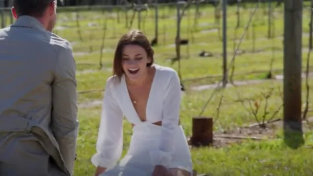 Beginning Boutique Mars Midi Dress White worn by Jasmine Absolom as seen in The Bachelor Australia (S10E07)